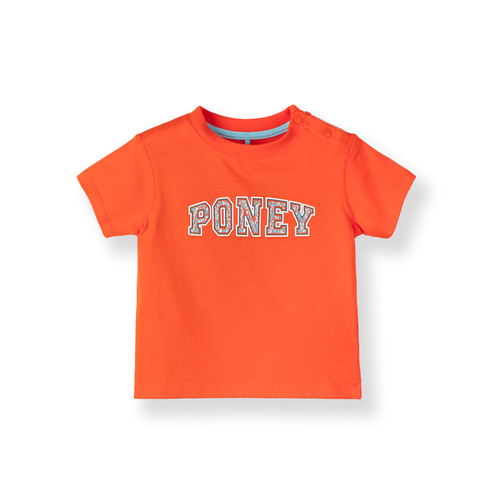 Poney Baby Boys Orange Varsity-Style 'PONEY' print Short Sleeve Tee