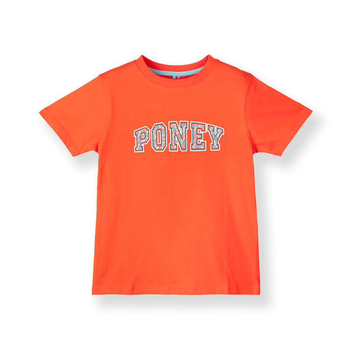 Poney Boys Orange Varsity-Style 'PONEY' print Short Sleeve Tee