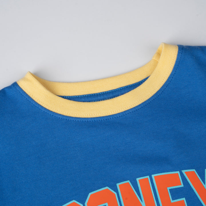Poney Boys Blue Contrast Ribbed Collar and Sleeves Short Sleeve Tee