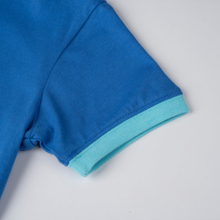 Poney Boys Blue Contrast Ribbed Collar and Sleeves Short Sleeve Tee