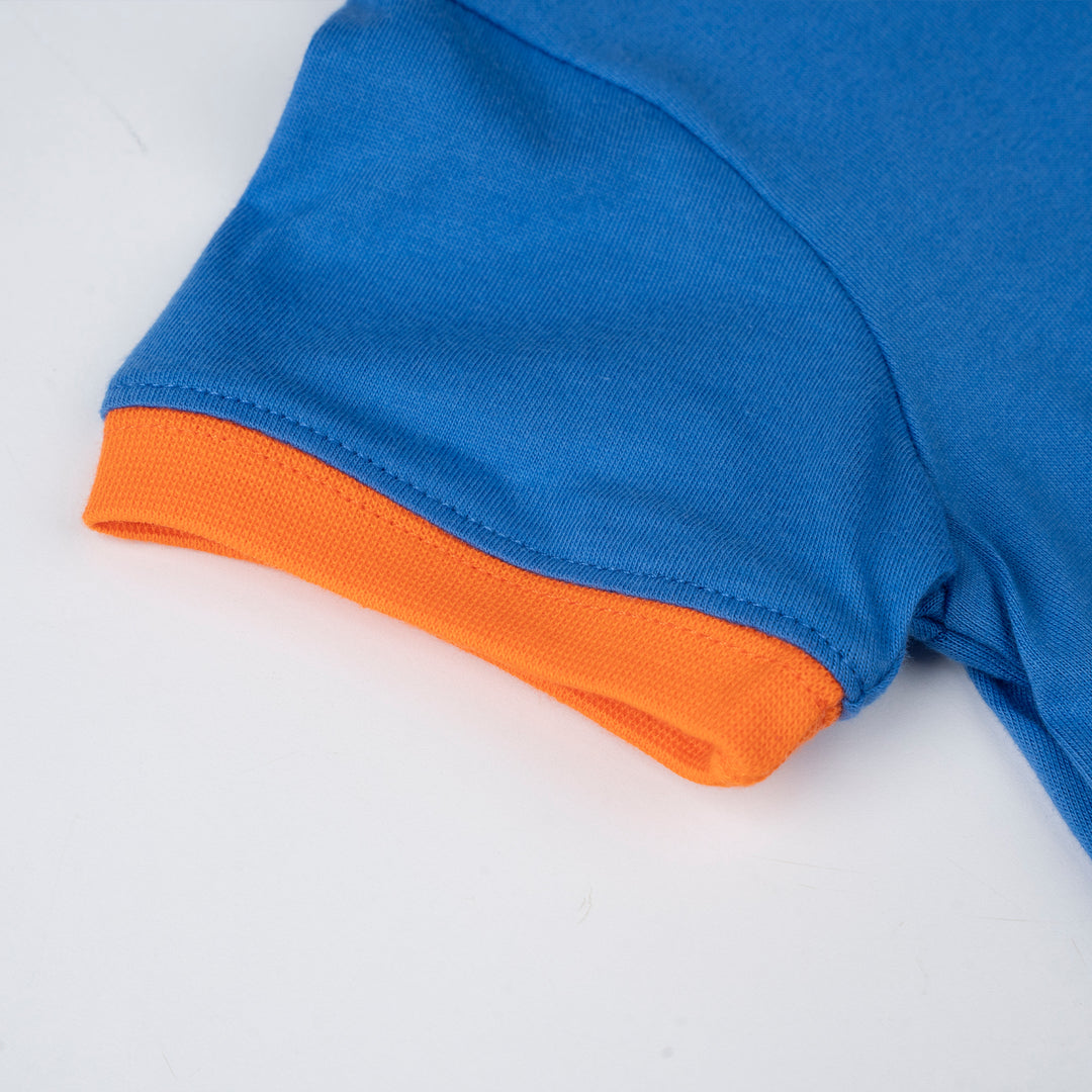Poney Baby Boys Blue Contrast Ribbed Collar and Sleeves Short Sleeve Tee