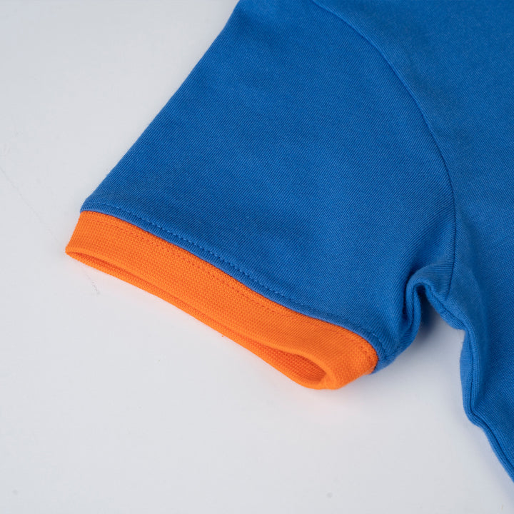 Poney Boys Blue Contrast Ribbed Collar and Sleeves Short Sleeve Tee