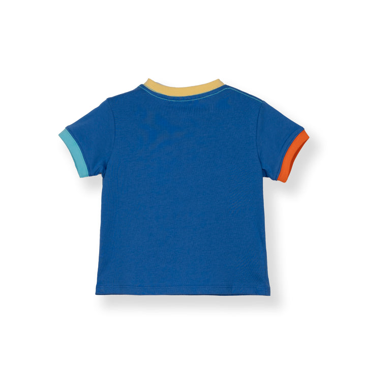 Poney Baby Boys Blue Contrast Ribbed Collar and Sleeves Short Sleeve Tee