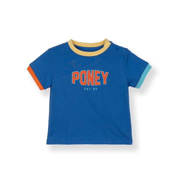 Poney Baby Boys Blue Contrast Ribbed Collar and Sleeves Short Sleeve Tee