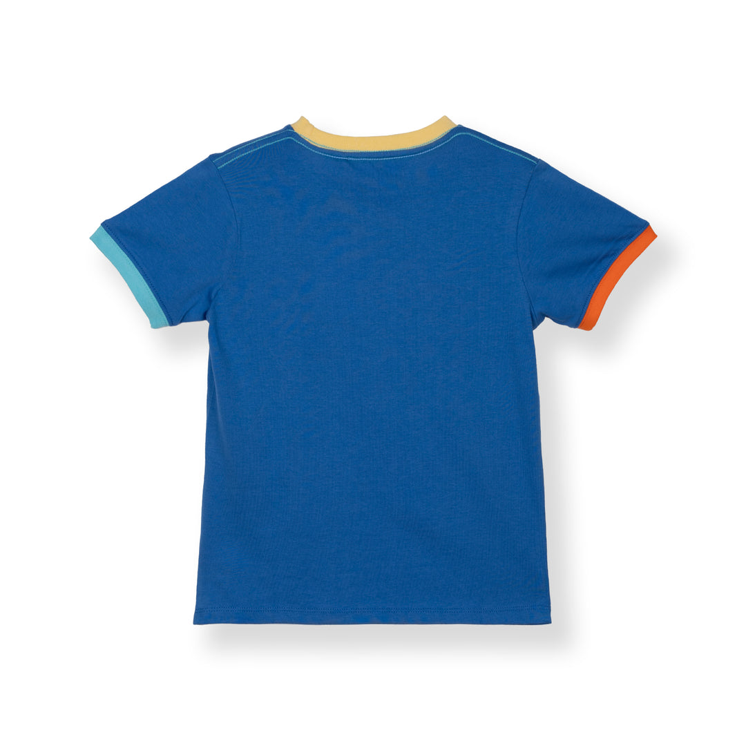 Poney Boys Blue Contrast Ribbed Collar and Sleeves Short Sleeve Tee