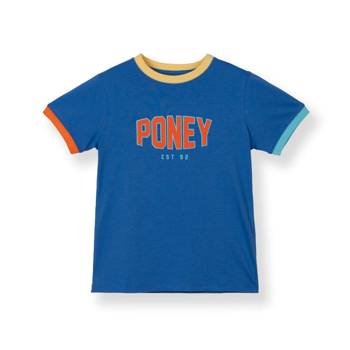 Poney Boys Blue Contrast Ribbed Collar and Sleeves Short Sleeve Tee