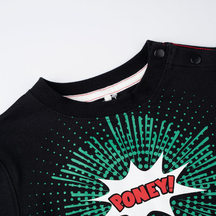 Poney Baby Boys Black 'PONEY' Logo in Comic Burst Short Sleeve Tee