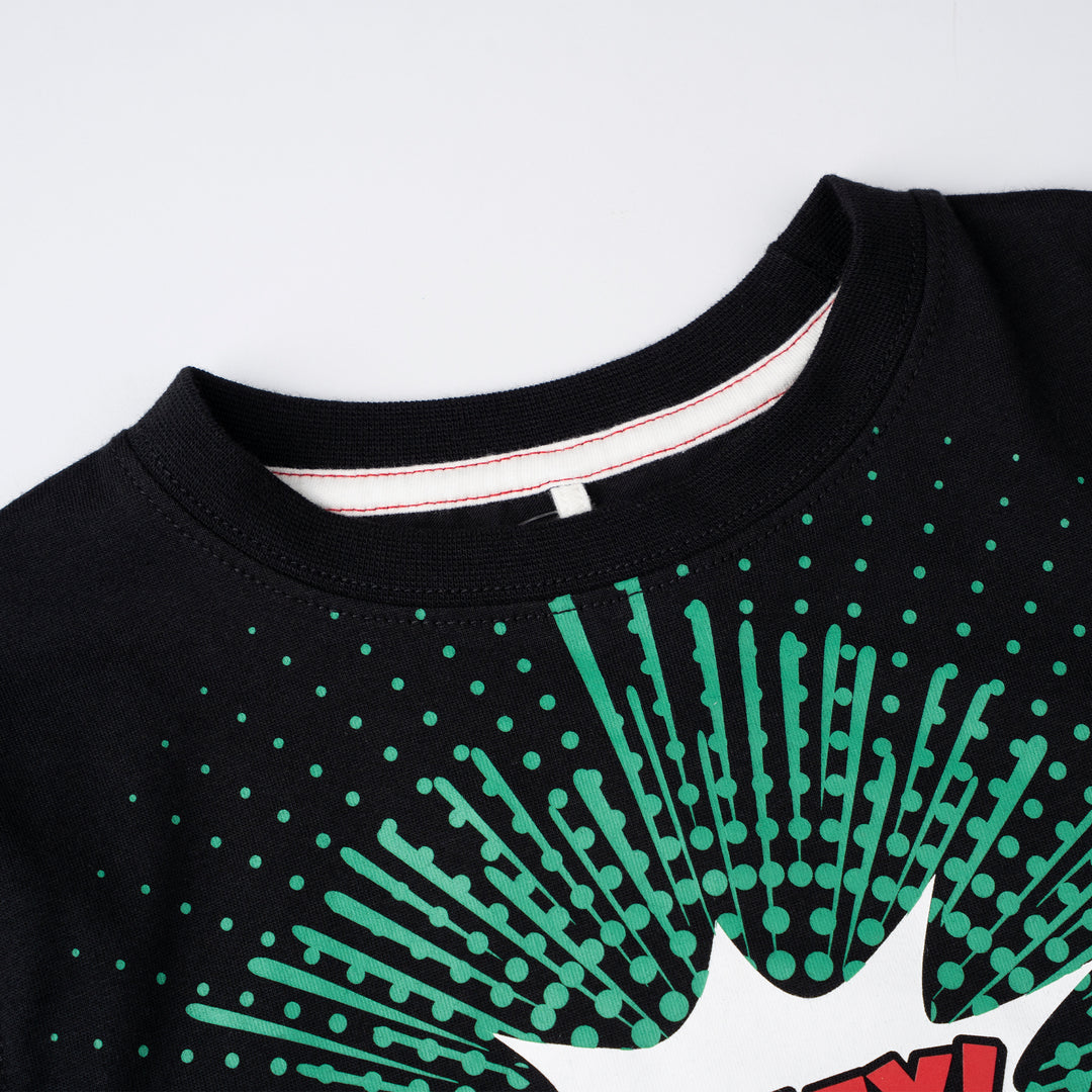 Poney Boys Black 'PONEY' Logo in Comic Burst Short Sleeve Tee