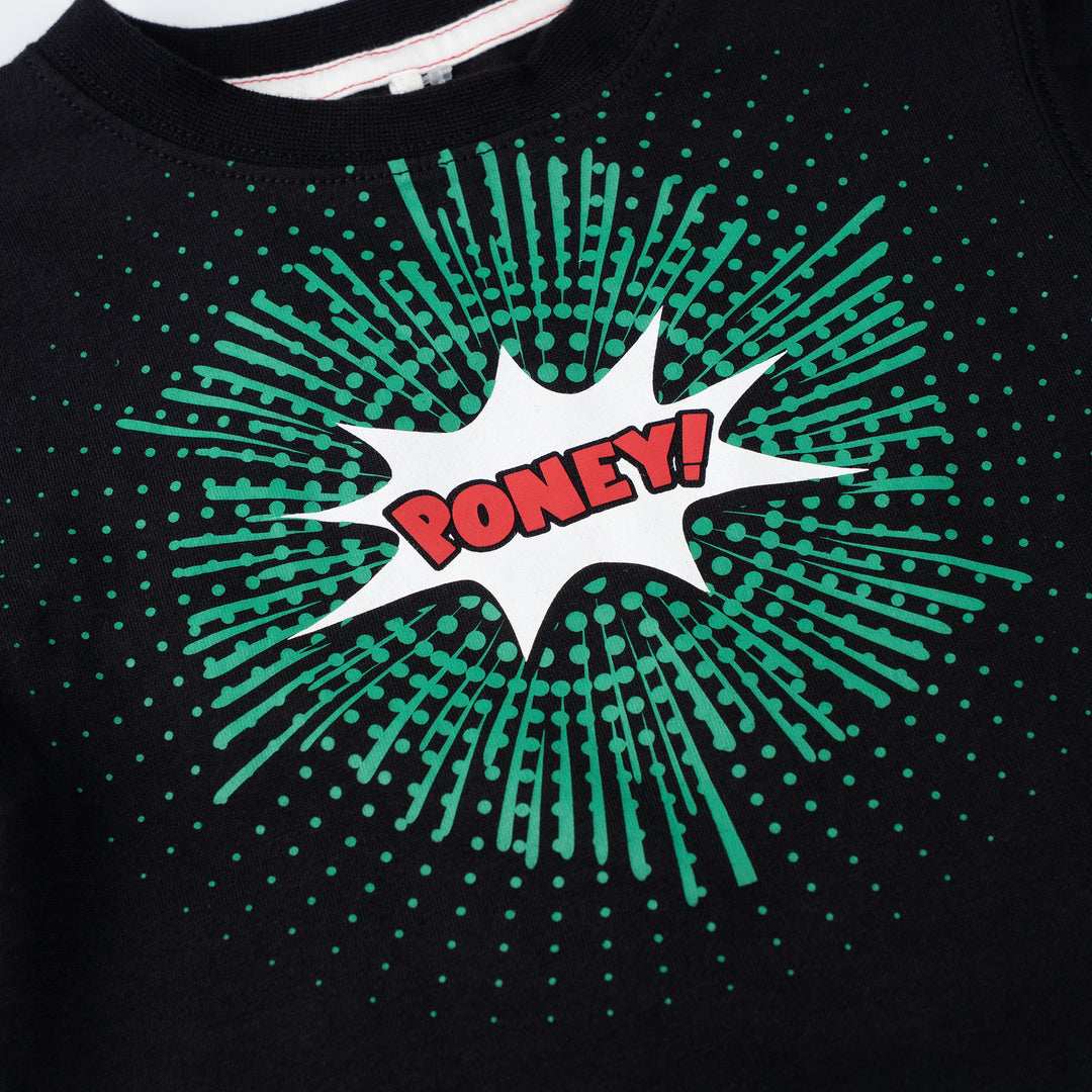 Poney Baby Boys Black 'PONEY' Logo in Comic Burst Short Sleeve Tee
