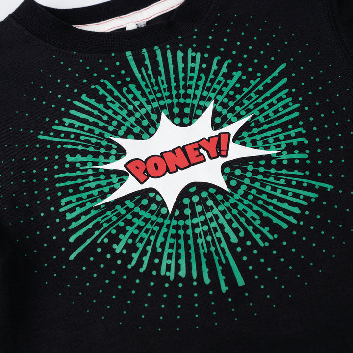 Poney Baby Boys Black 'PONEY' Logo in Comic Burst Short Sleeve Tee