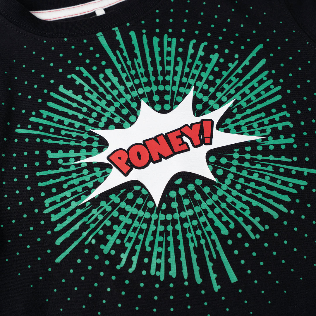 Poney Boys Black 'PONEY' Logo in Comic Burst Short Sleeve Tee