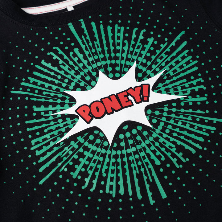 Poney Boys Black 'PONEY' Logo in Comic Burst Short Sleeve Tee