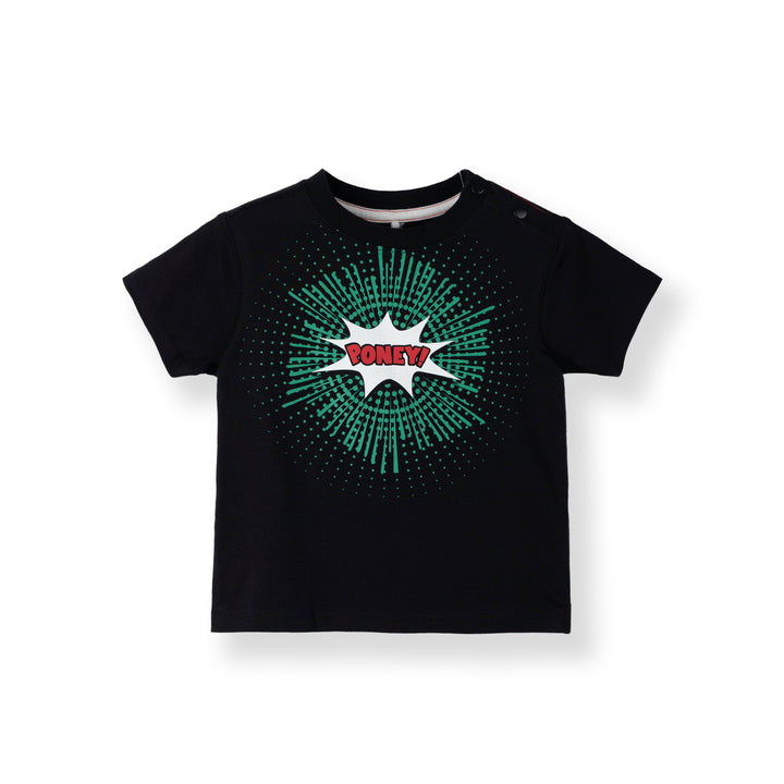 Poney Baby Boys Black 'PONEY' Logo in Comic Burst Short Sleeve Tee