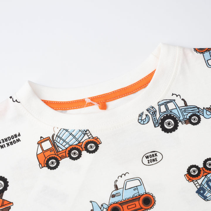 Poney Baby Boys Cream Construction Site Short Sleeve Tee