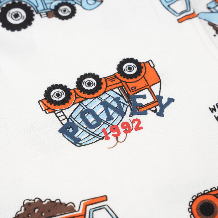 Poney Baby Boys Cream Construction Site Short Sleeve Tee
