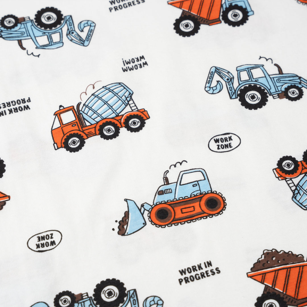 Poney Baby Boys Cream Construction Site Short Sleeve Tee