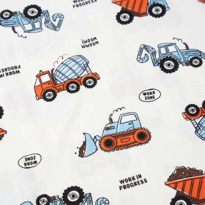 Poney Baby Boys Cream Construction Site Short Sleeve Tee