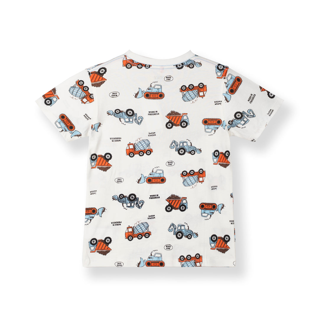 Poney Baby Boys Cream Construction Site Short Sleeve Tee