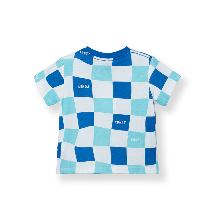 Poney Baby Boys Blue Checkered Short Sleeve Tee