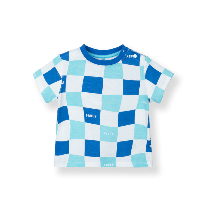 Poney Baby Boys Blue Checkered Short Sleeve Tee