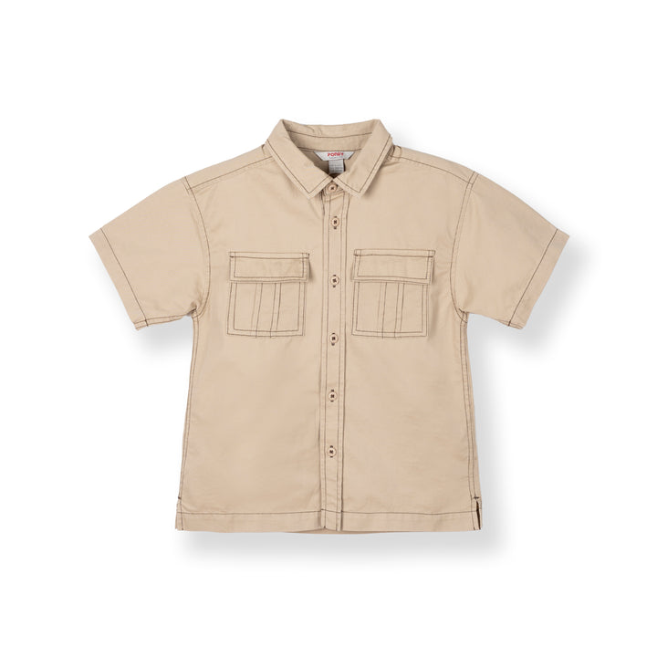 Poney Boys Light Khaki Cargo Short Sleeve Shirt