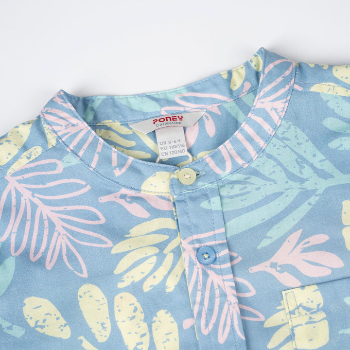 Poney Boys Blue Tropical Short Sleeve Shirt