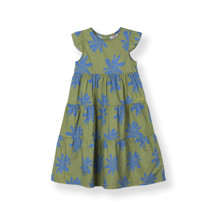 Verdant Ruffle Short Sleeve Midi Dress