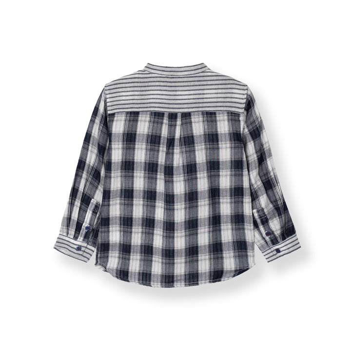 Poney Boys Navy Blazer Checked Long Sleeve Shirt