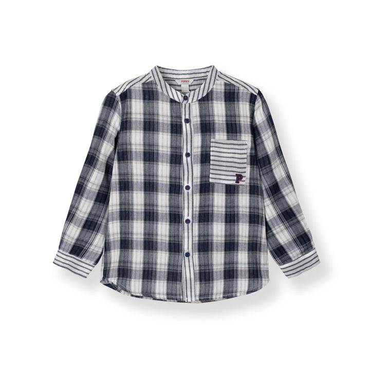 Poney Boys Navy Blazer Checked Long Sleeve Shirt