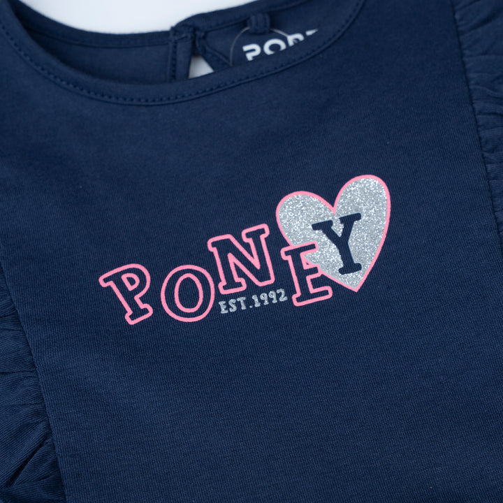 Poney Girls Navy Glittery Poney Logo Short Sleeve Dress