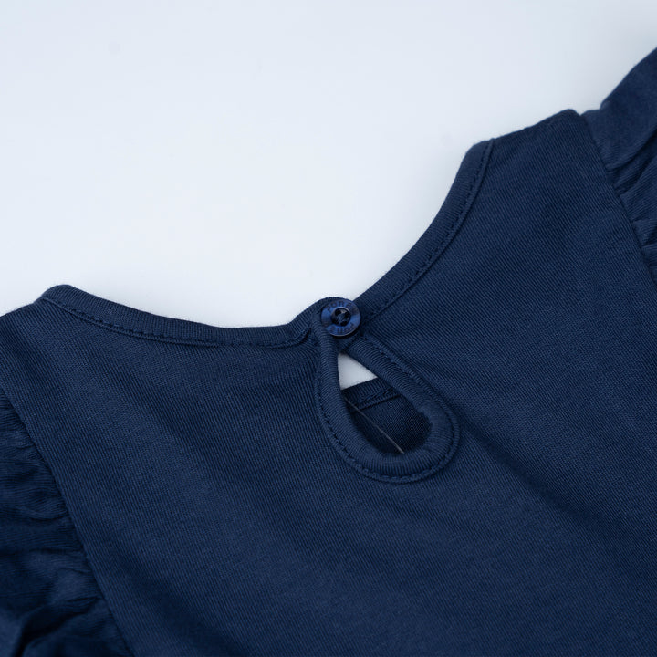 Poney Girls Navy Glittery Poney Logo Short Sleeve Dress