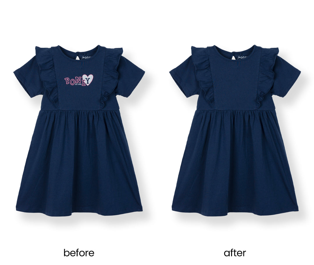 Poney Girls Navy Glittery Poney Logo Short Sleeve Dress