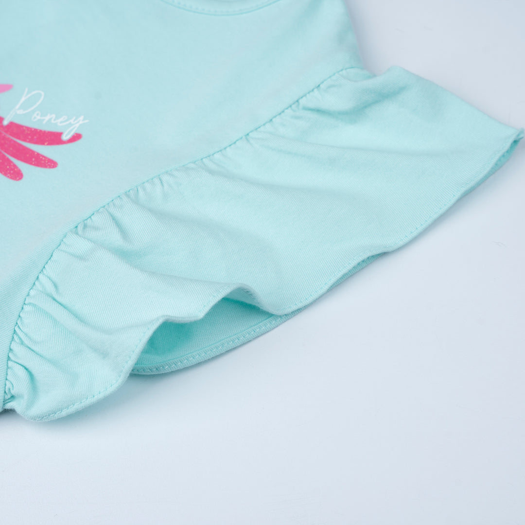 Poney Girls Baby Turquoise Minty Unicorn Short Sleeve Dress