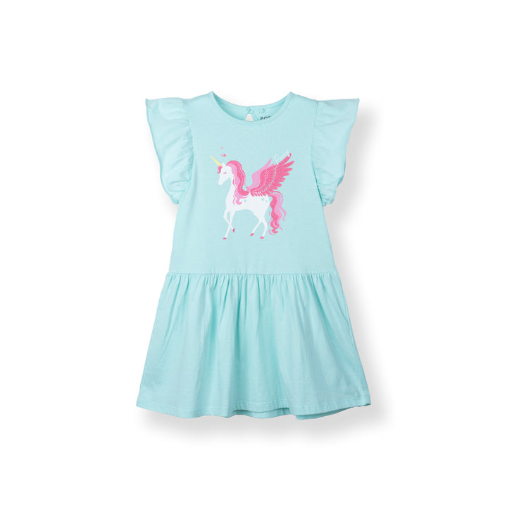 Poney Girls Baby Turquoise Minty Unicorn Short Sleeve Dress