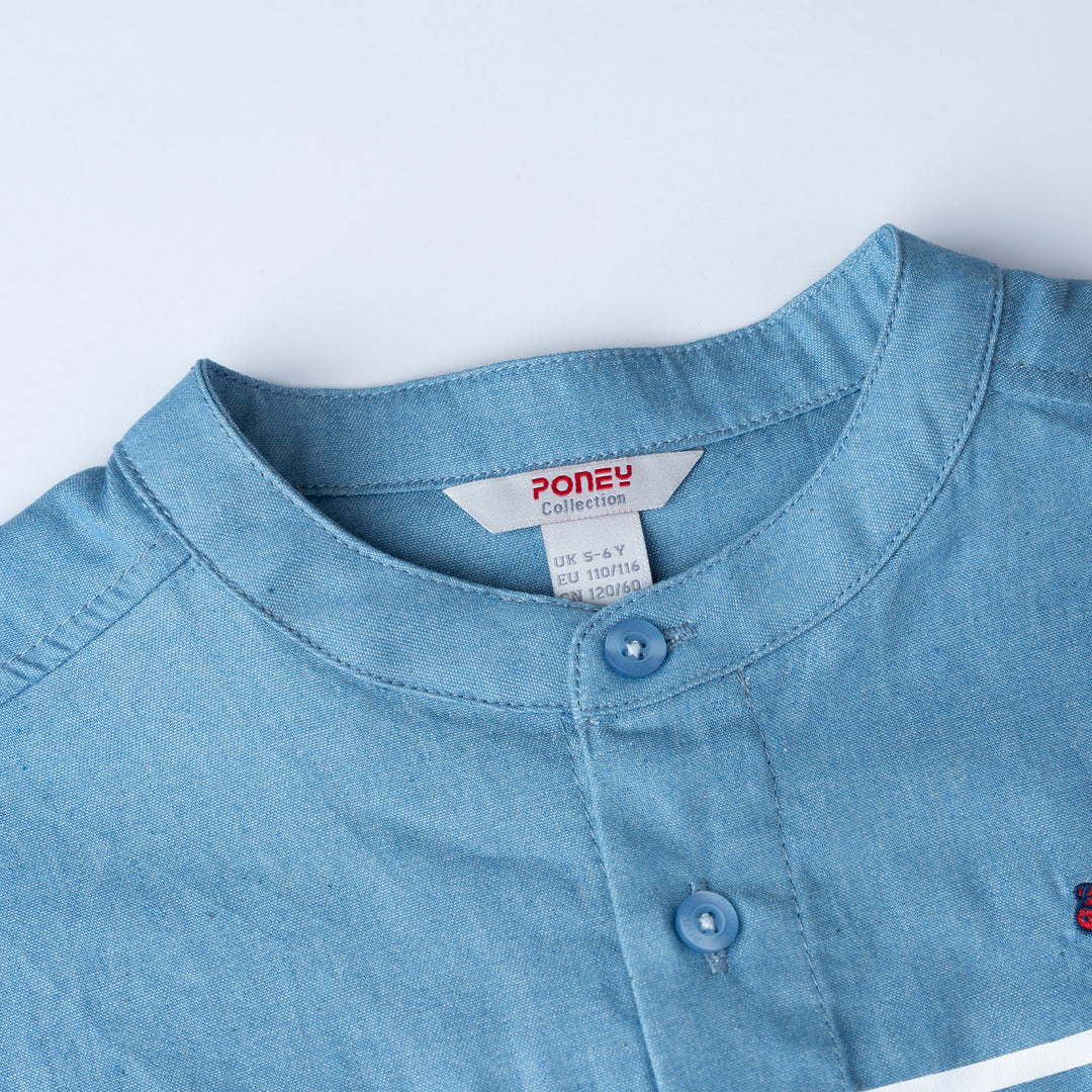 Denim Crest Stripe Loose Fit Short Sleeve Shirt