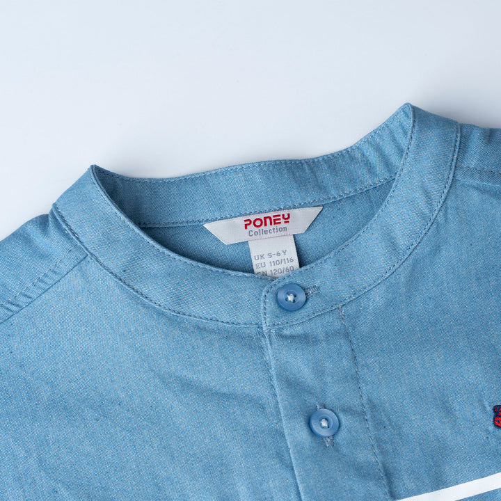 Denim Crest Stripe Loose Fit Short Sleeve Shirt