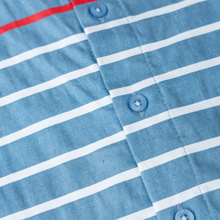 Denim Crest Stripe Loose Fit Short Sleeve Shirt