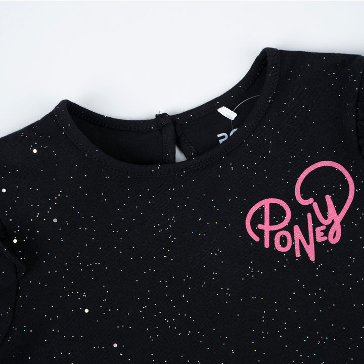 Poney Girls Celeste Black Ruffle Shoulder Long Sleeve Tee