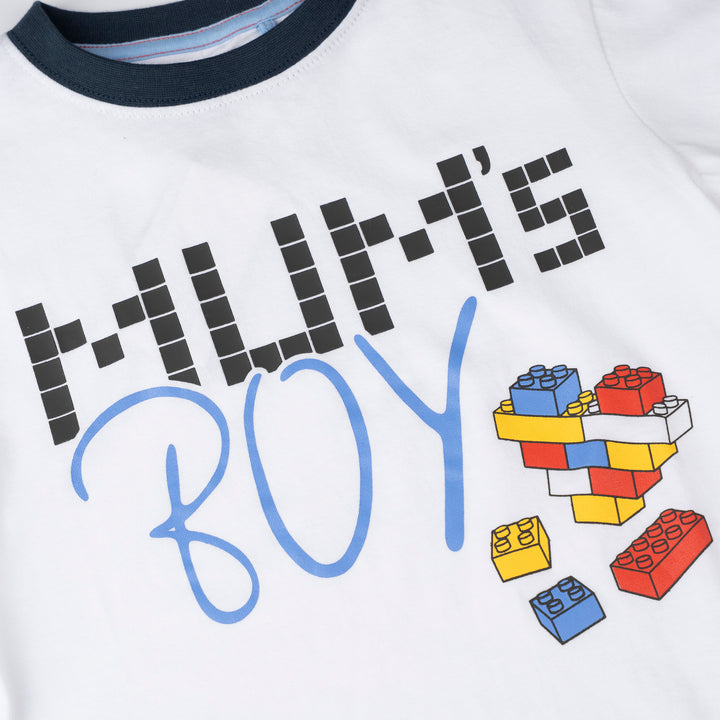 Poney Boys White Ribbed Crew Neck Colorful Graphic Print- Mum's Boy Short Sleeve Tee