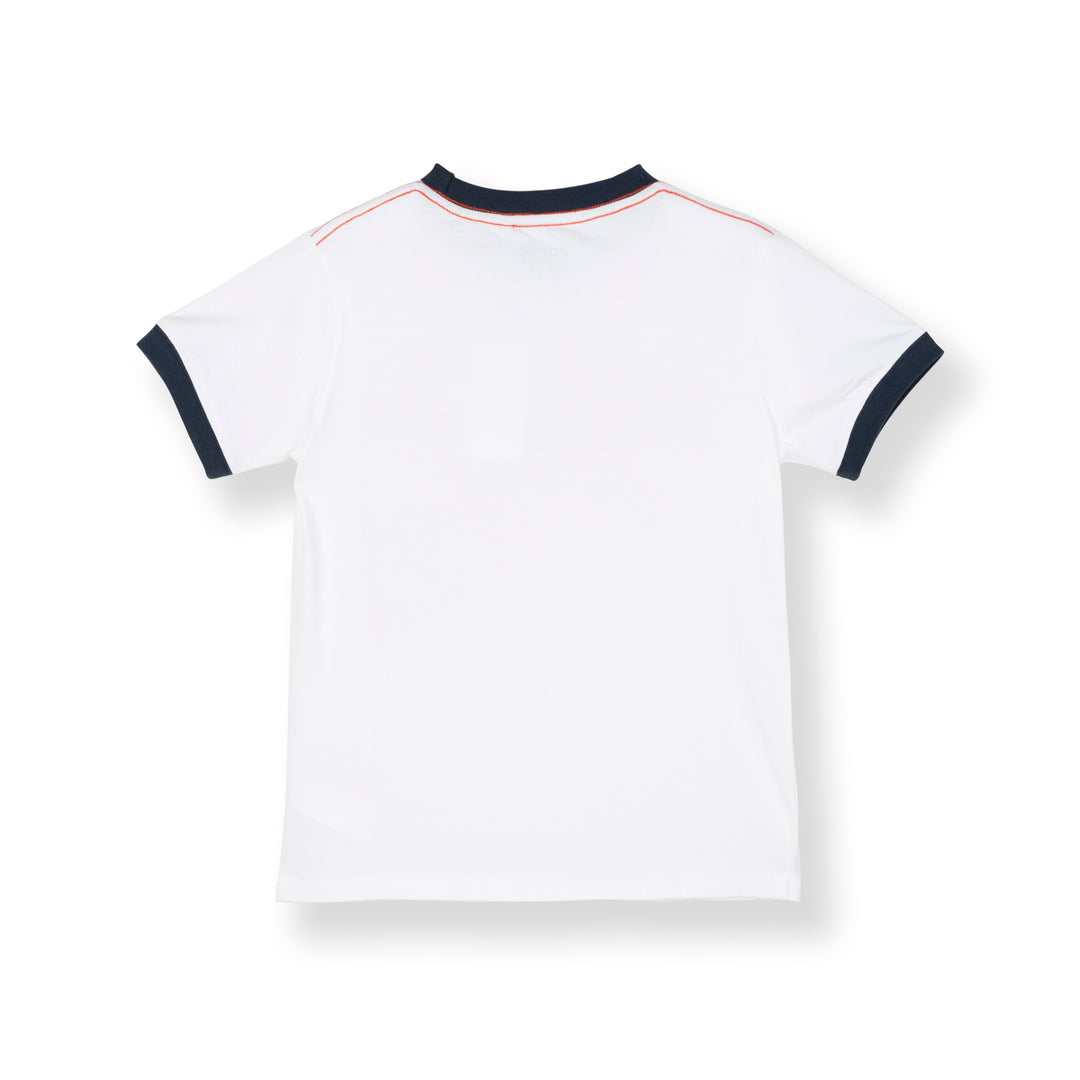 Poney Boys White Ribbed Crew Neck Colorful Graphic Print- Mum's Boy Short Sleeve Tee