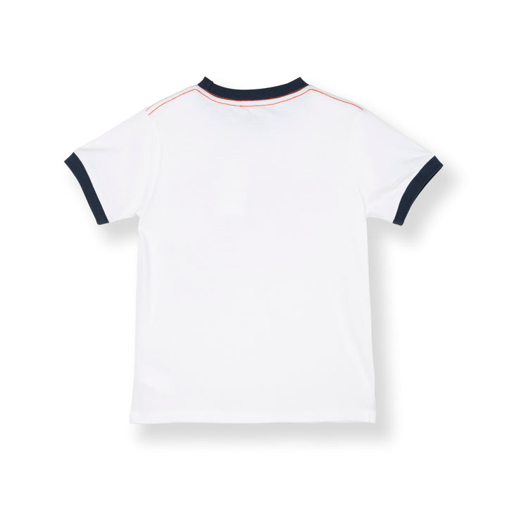Poney Boys White Ribbed Crew Neck Colorful Graphic Print- Mum's Boy Short Sleeve Tee