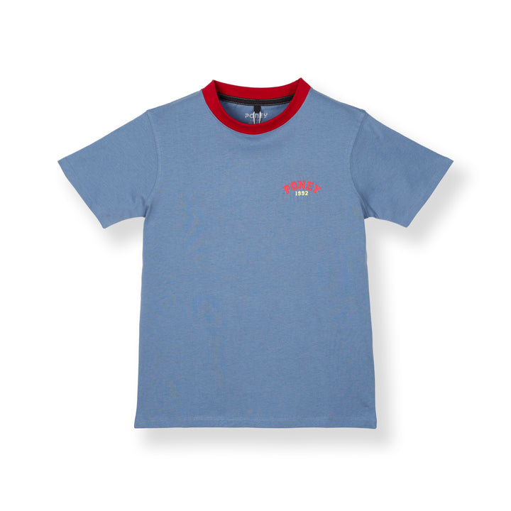 Poney Blue Unisex Kids Poney Iconic Logo Short Sleeve Tee - Colour Block