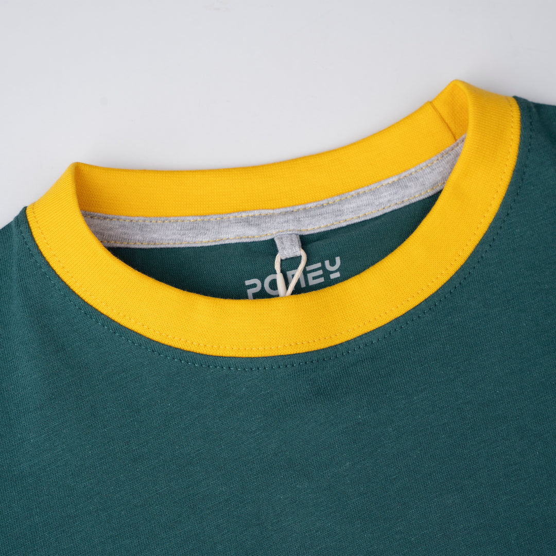 Poney Green Unisex Kids Poney Iconic Logo Short Sleeve Tee - Colour Block