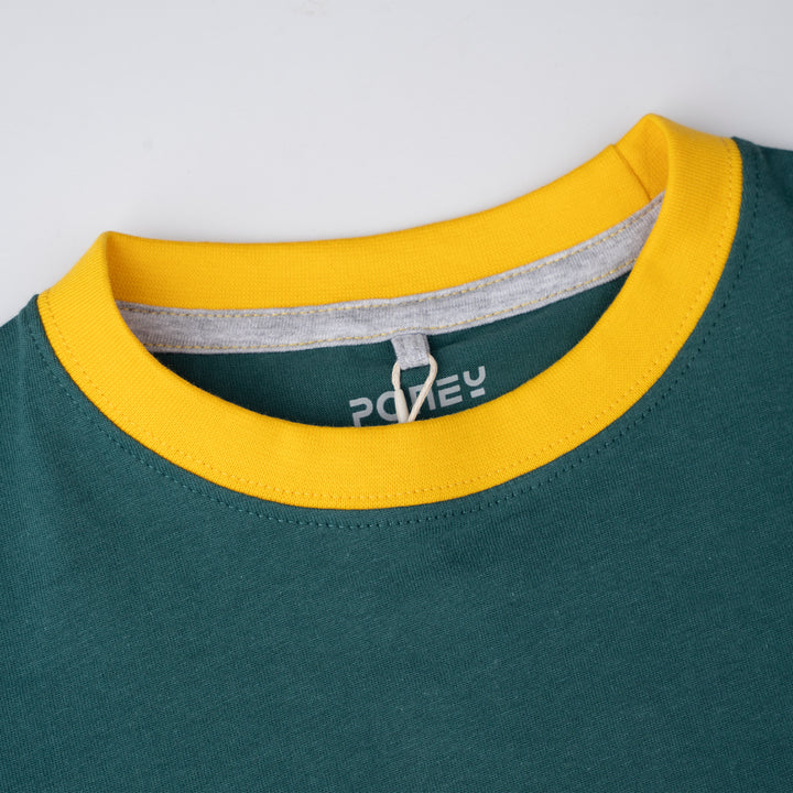 Poney Green Unisex Kids Poney Iconic Logo Short Sleeve Tee - Colour Block