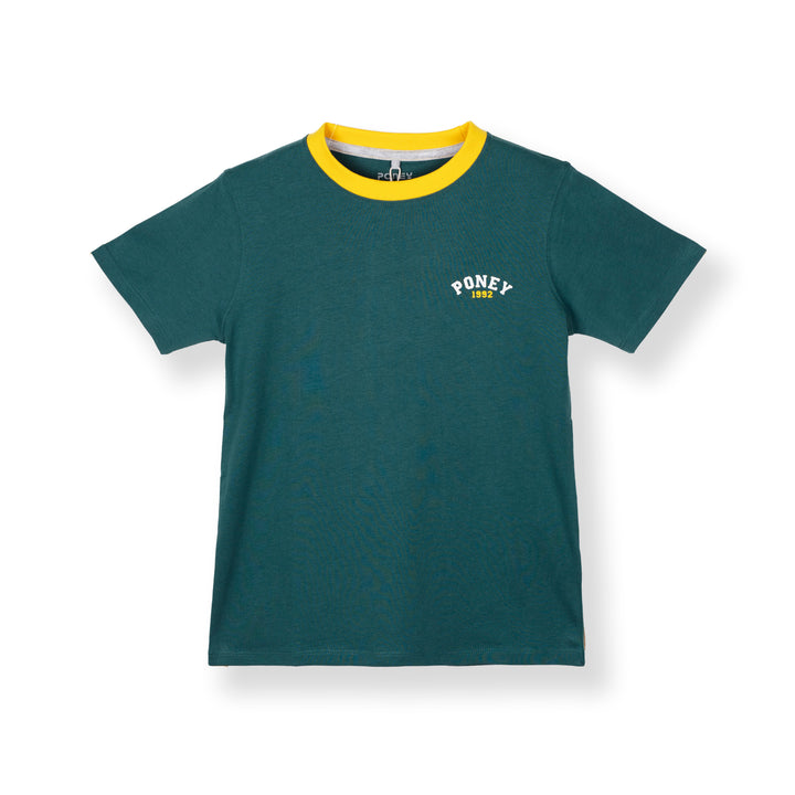 Poney Green Unisex Kids Poney Iconic Logo Short Sleeve Tee - Colour Block