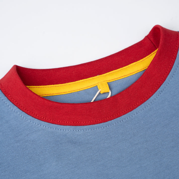 Poney Blue Unisex Kids Poney Mascot Logo Short Sleeve Tee - Colour Block
