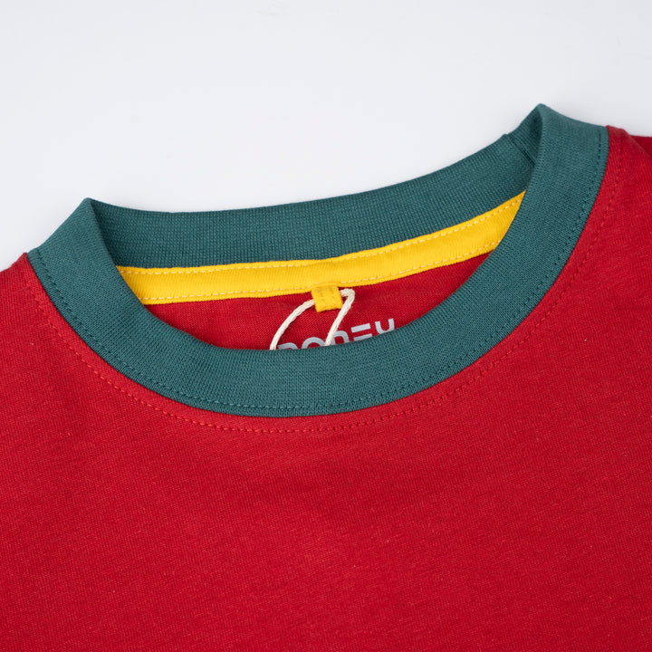 Poney Red Unisex Kids Poney Mascot Logo Short Sleeve Tee - Colour Block