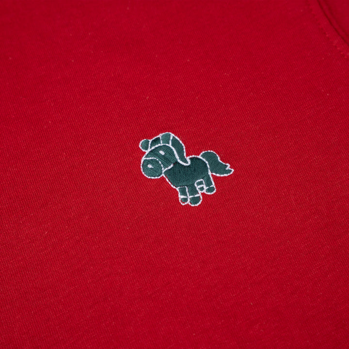 Poney Red Unisex Kids Poney Mascot Logo Short Sleeve Tee - Colour Block