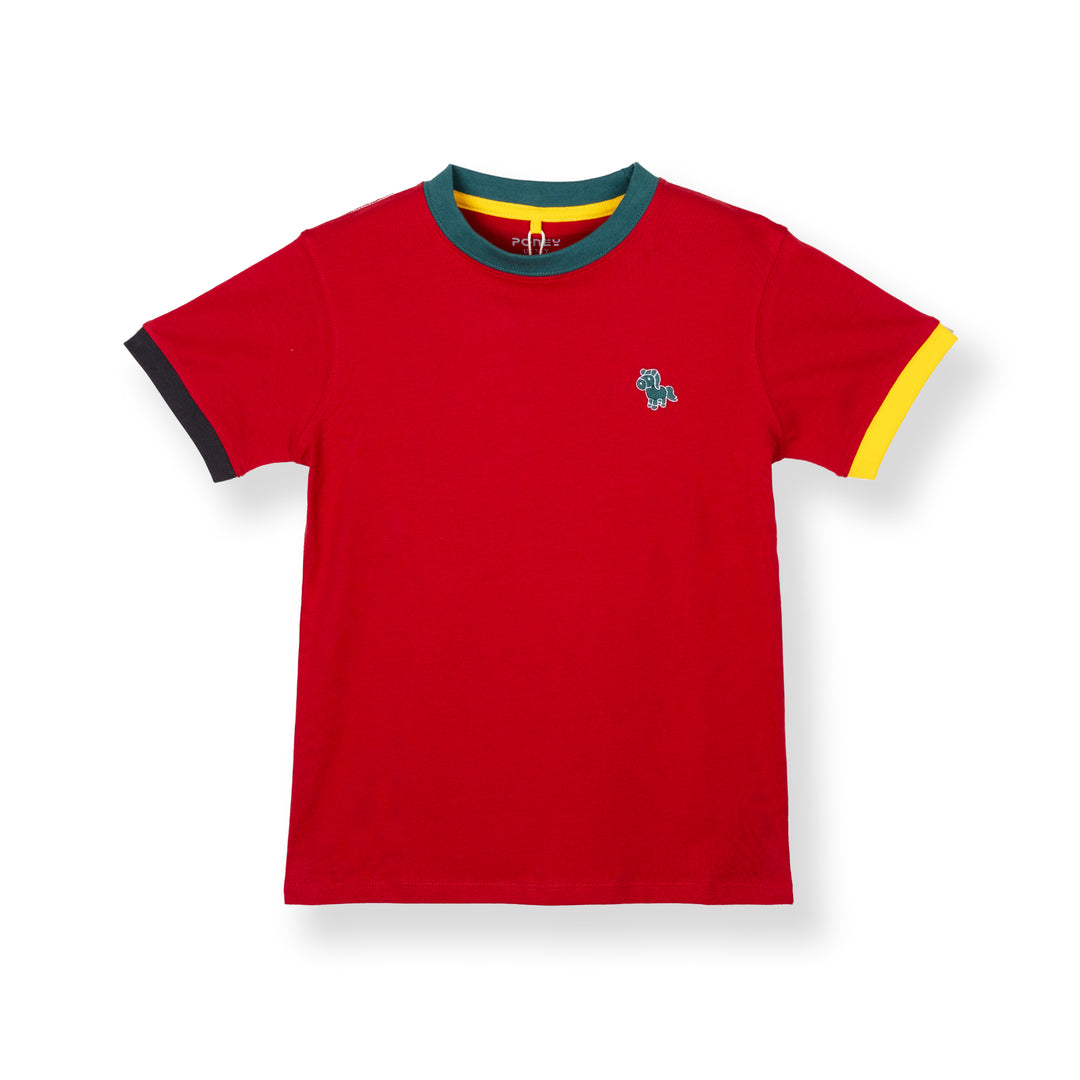 Poney Red Unisex Kids Poney Mascot Logo Short Sleeve Tee - Colour Block