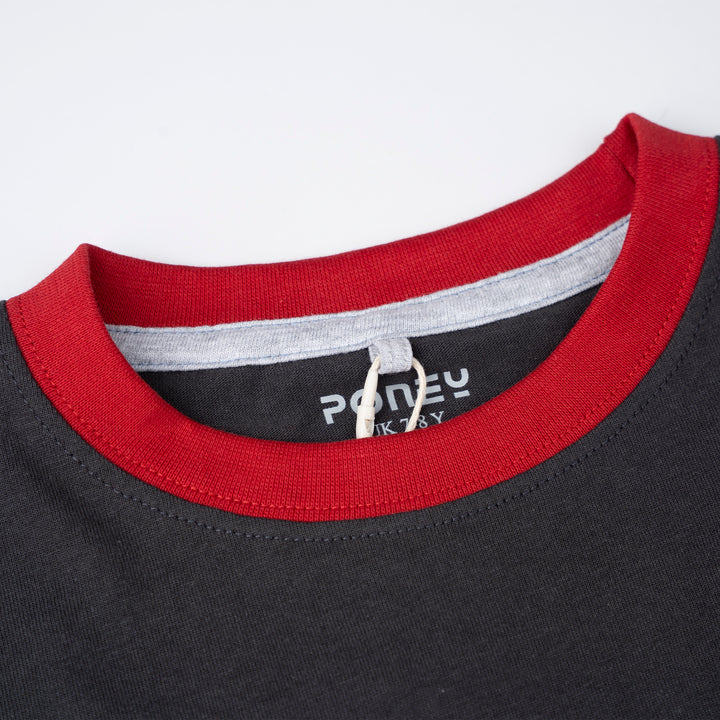 Poney Black Unisex Kids Poney Mascot Logo Short Sleeve Tee - Colour Block